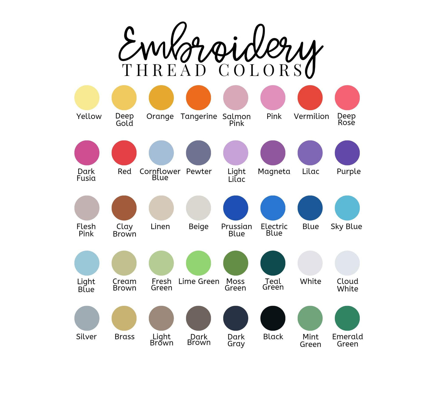 a color chart with the names of each color