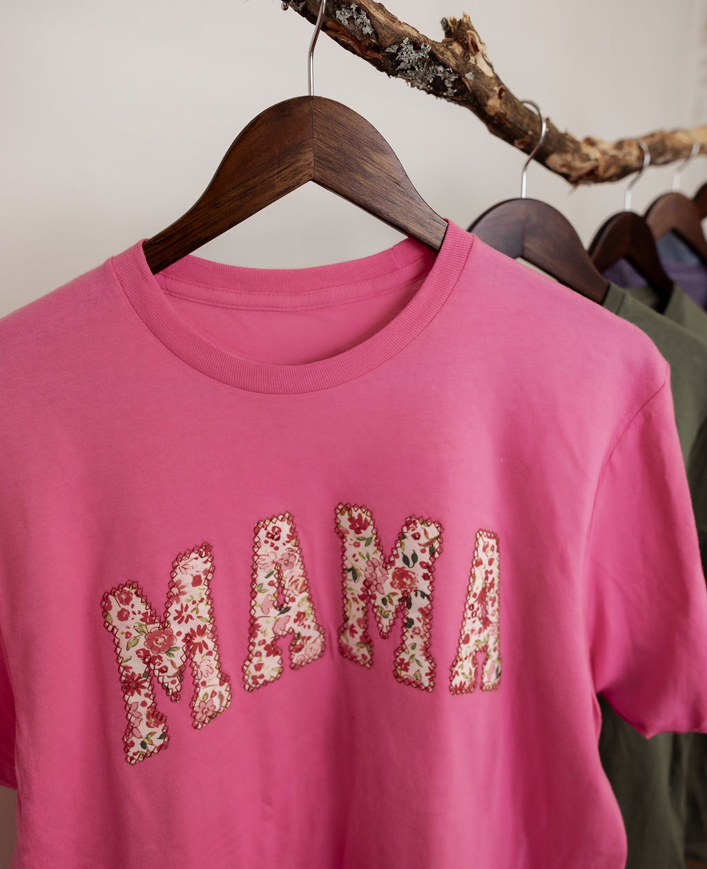 Pink Floral Fabric Custom T-Shirt (Curved Letters)