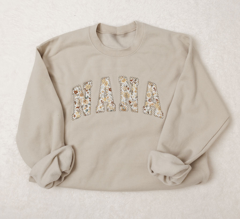 Brown Floral Fabric Custom Sweatshirt (Curved Letters)