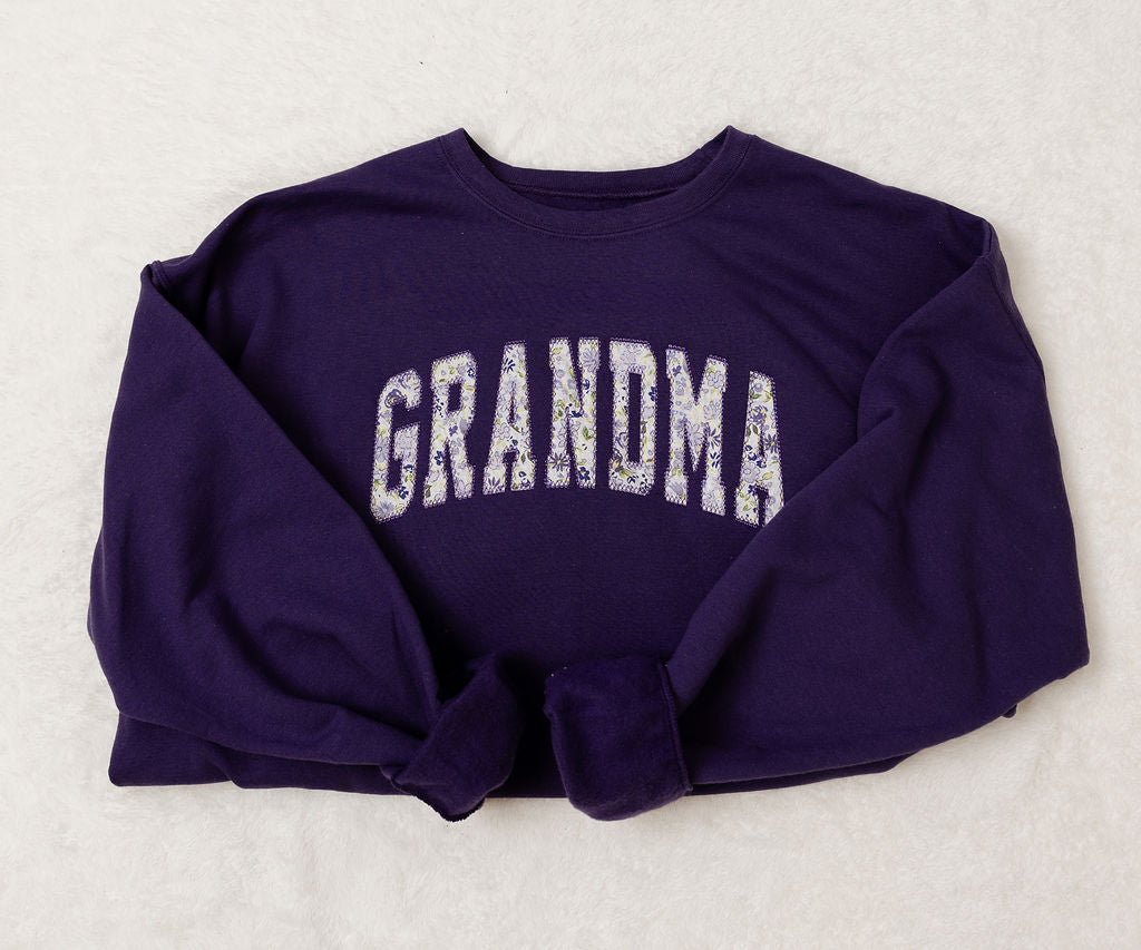 Purple Floral Fabric Custom Sweatshirt (Curved Letters)