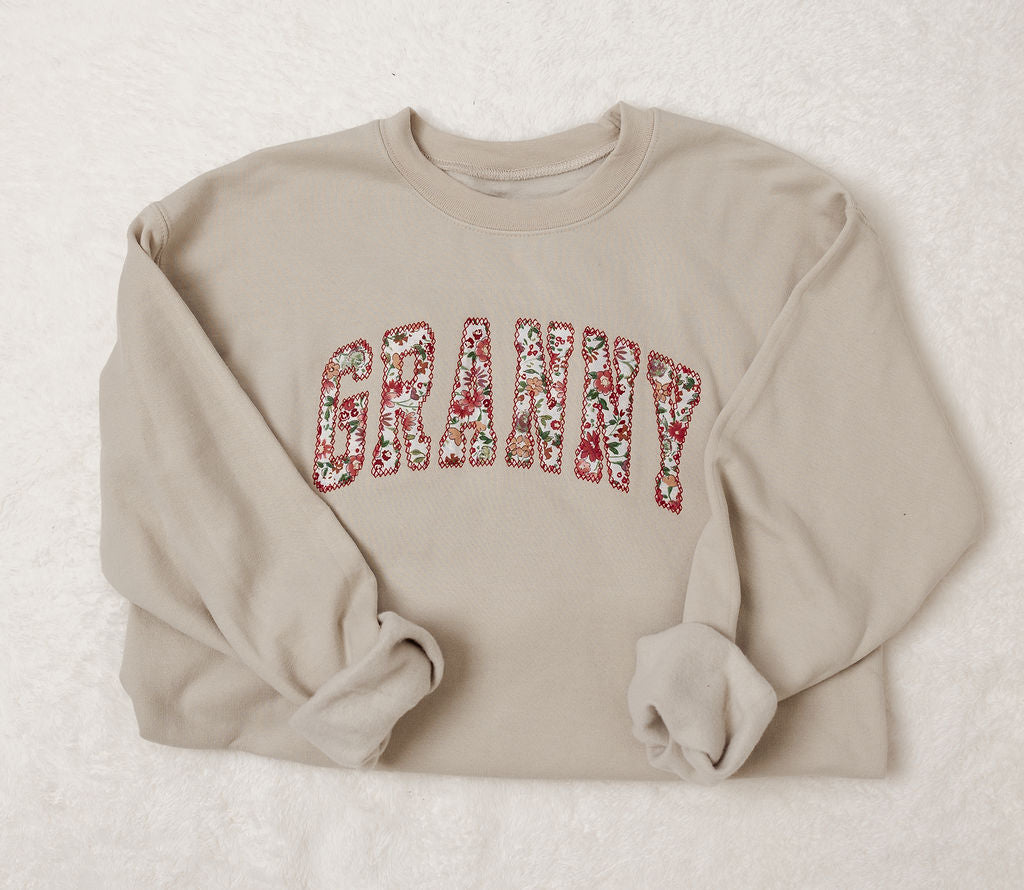 Pink Floral Fabric Custom Sweatshirt (Curved Letters)