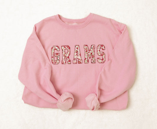 Vivid Pink Floral Fabric Custom Sweatshirt (Straight Letters)