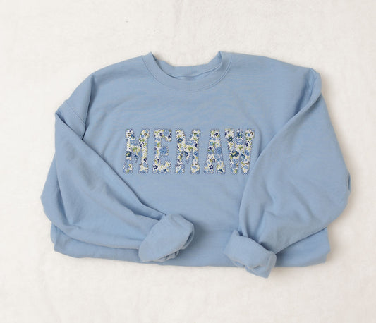 Blue Floral Fabric Custom Sweatshirt (Straight Letters)