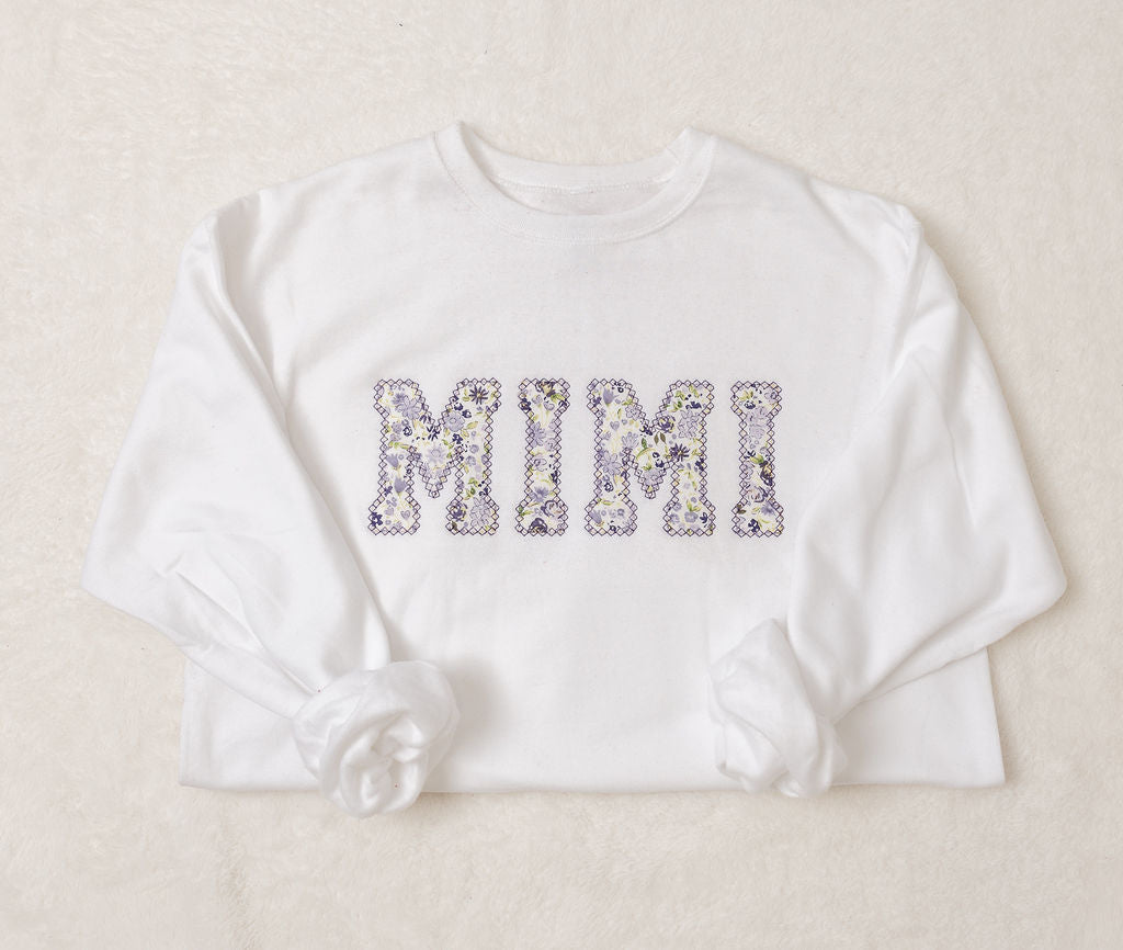 Purple Floral Fabric Custom Sweatshirt (Straight Letters)