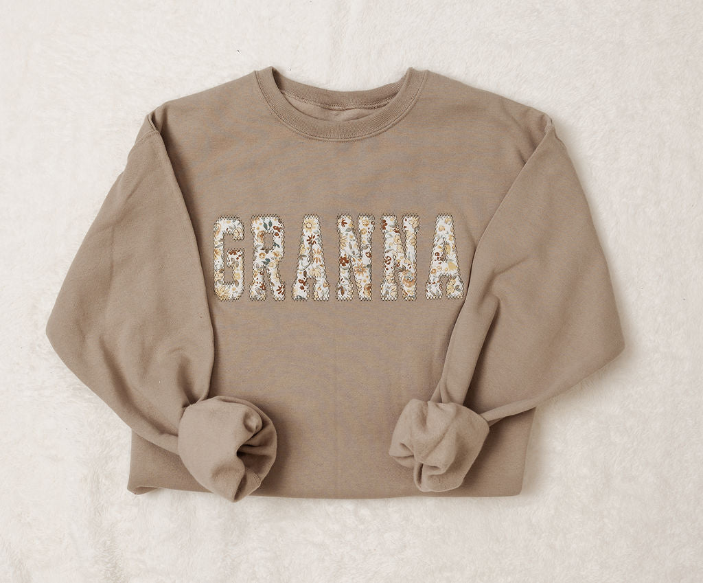 Brown Floral Fabric Custom Sweatshirt (Straight Letters)